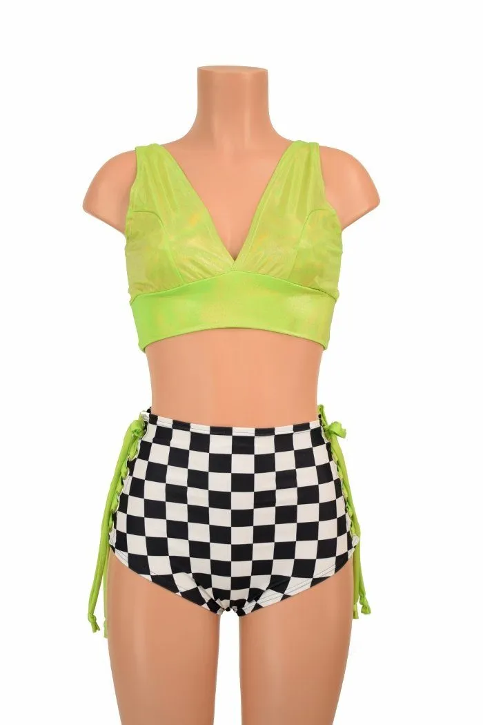 2PC Lime & Checkered Lace Up Set