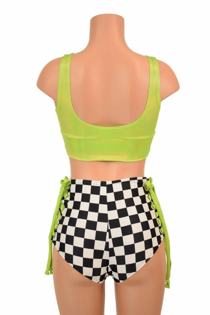 2PC Lime & Checkered Lace Up Set