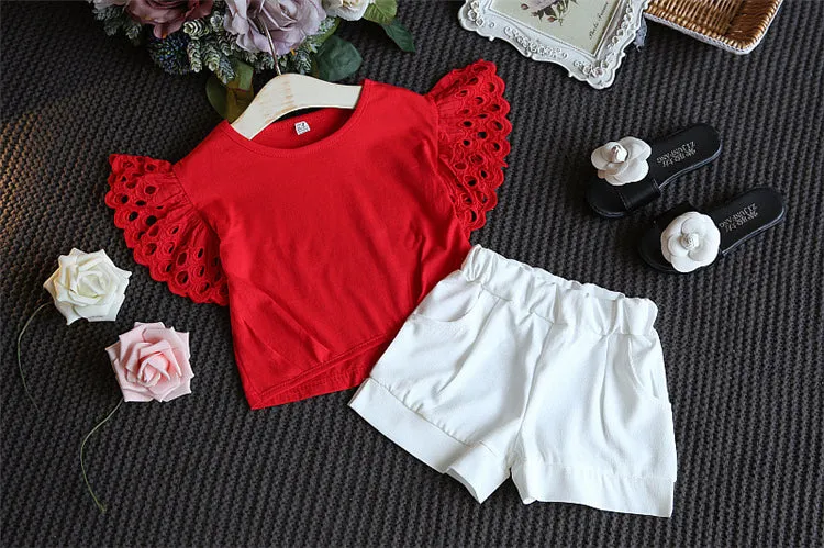 2pcs Shorts and Frill Shirt Set