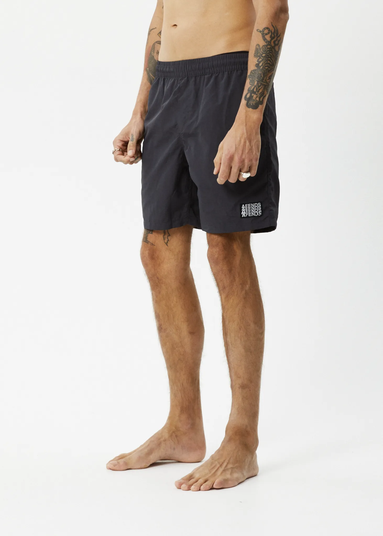 AFENDS Mens Collage - Swim Short 18" - Charcoal