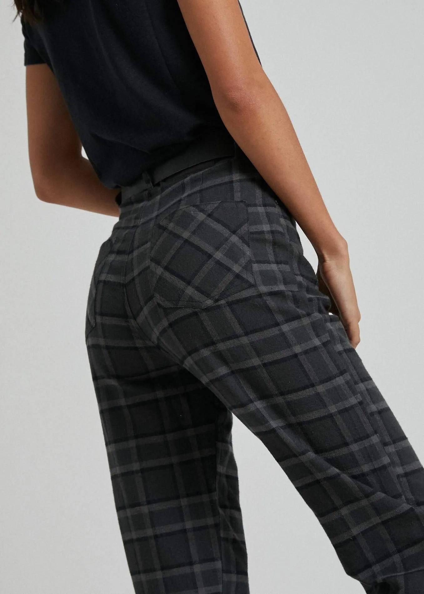 Afends Womens Shelby Alice - Hemp Check Wide Leg Pant - Gunmetal