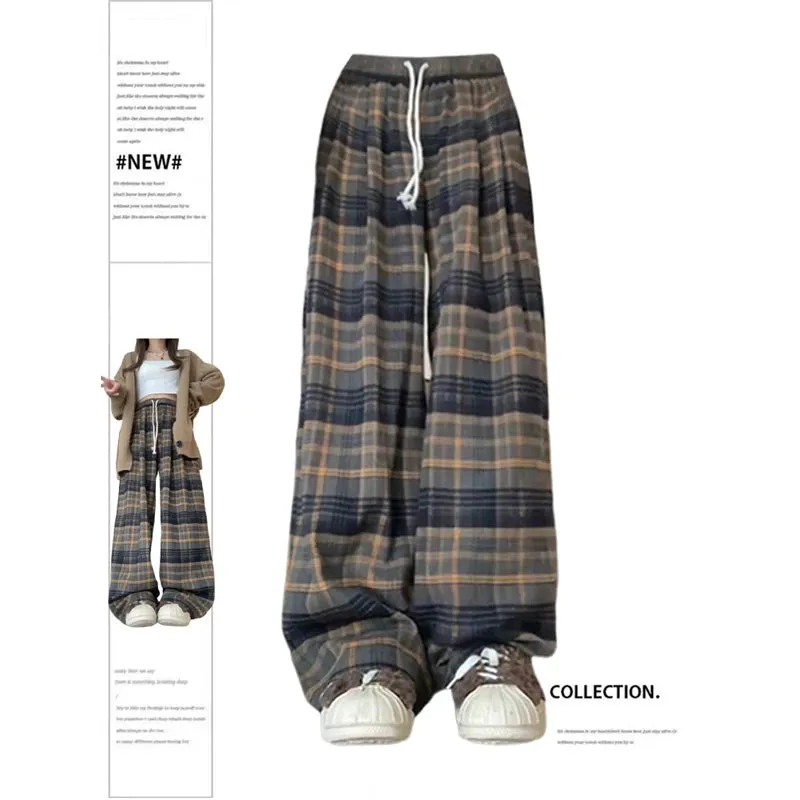 Aiertu Women's Plaid Baggy Sweatpants Harajuku Streetwear Fashion Aesthetic Pants Retro 2000s Vintage Oversize Wide Leg Trouser Clothes