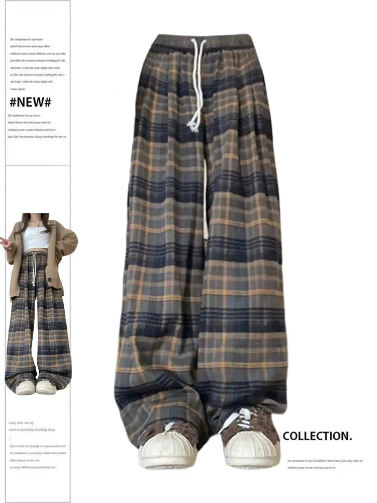 Aiertu Women's Plaid Baggy Sweatpants Harajuku Streetwear Fashion Aesthetic Pants Retro 2000s Vintage Oversize Wide Leg Trouser Clothes