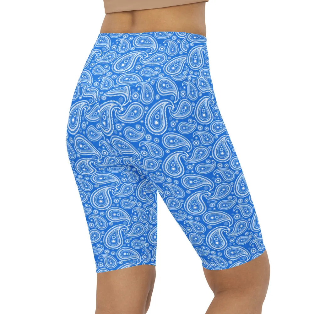 Blue & White Paisley Bike Shorts