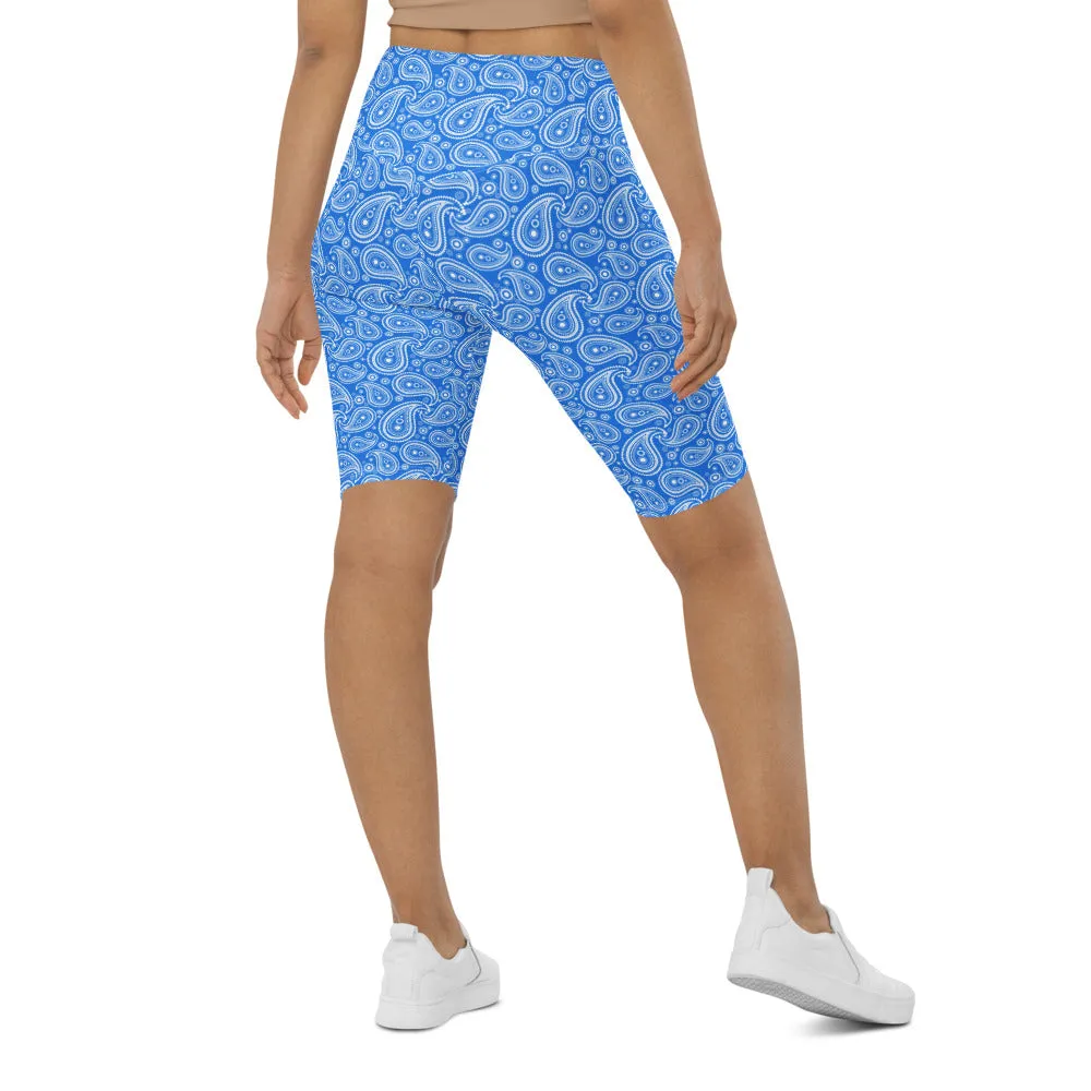 Blue & White Paisley Bike Shorts