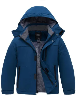 Boys Ski Jacket Waterproof Thick Winter Coat with Hood for Skiing Skating Hiking