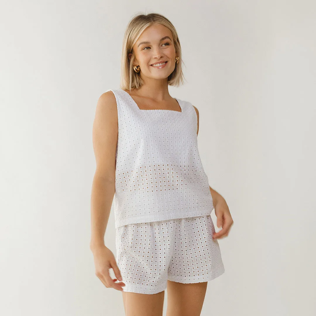 Cabana Shorts, White Eyelet