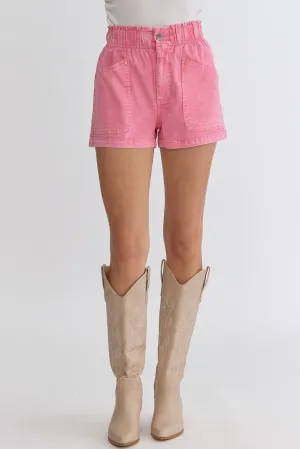 Casual Times Elastic High Waist Shorts in Pink