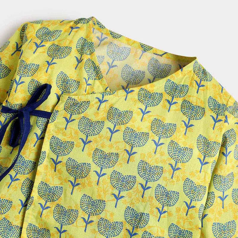 Cotton Dhoti Kurta Set For Baby | Blue Flower | Yellow