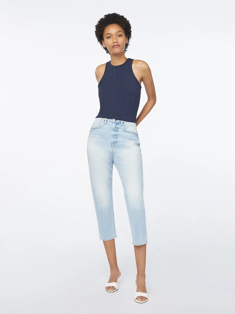 Cropped Rib Tank -- Navy