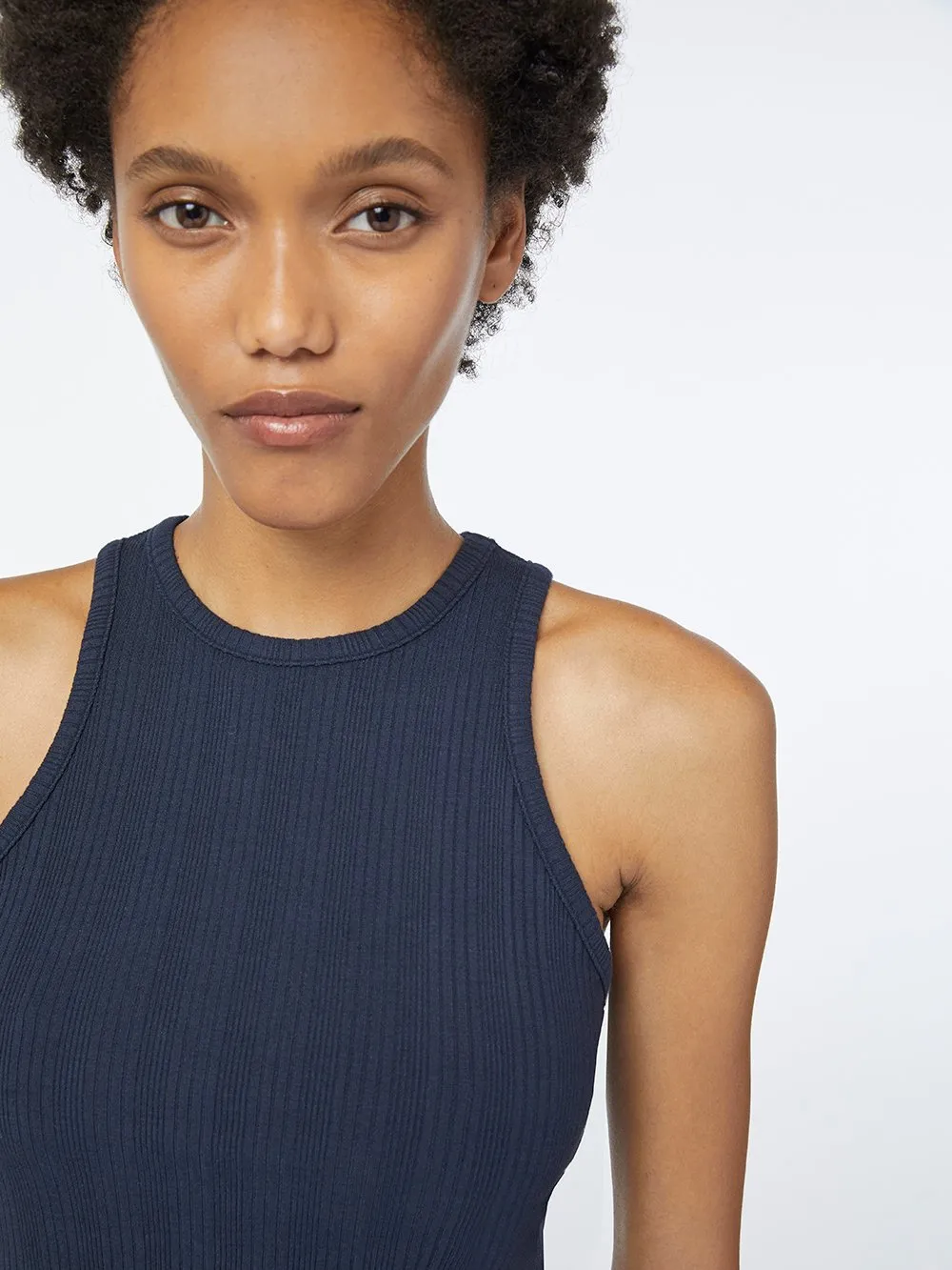 Cropped Rib Tank -- Navy