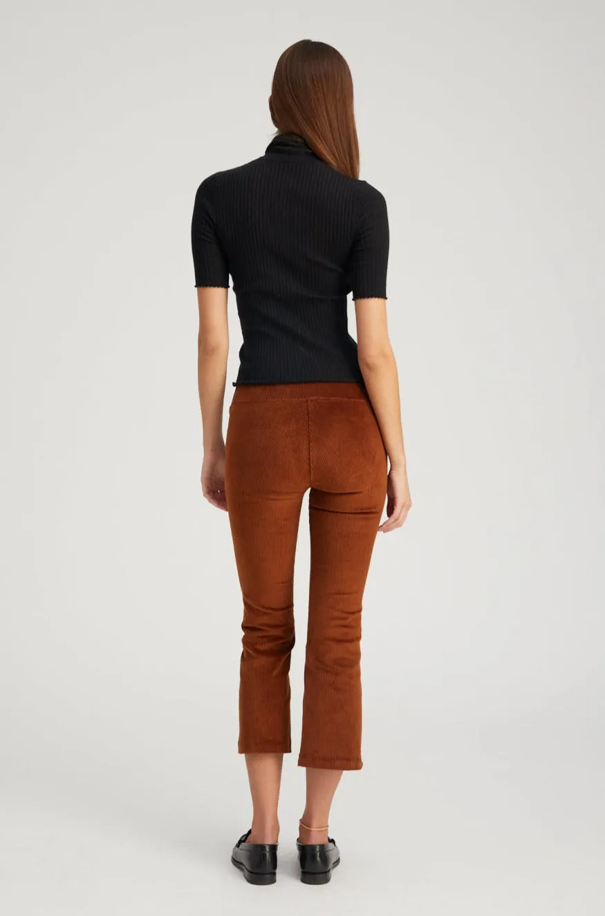 Dark Cognac Corduroy Crop Flare Pants