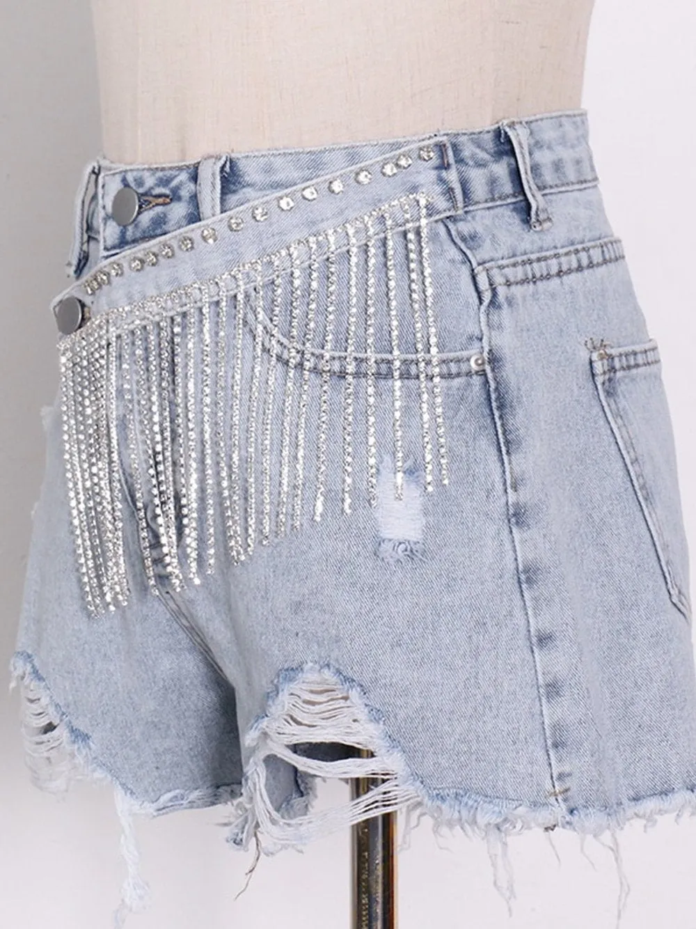 Denim Patchwork Tassel Shorts