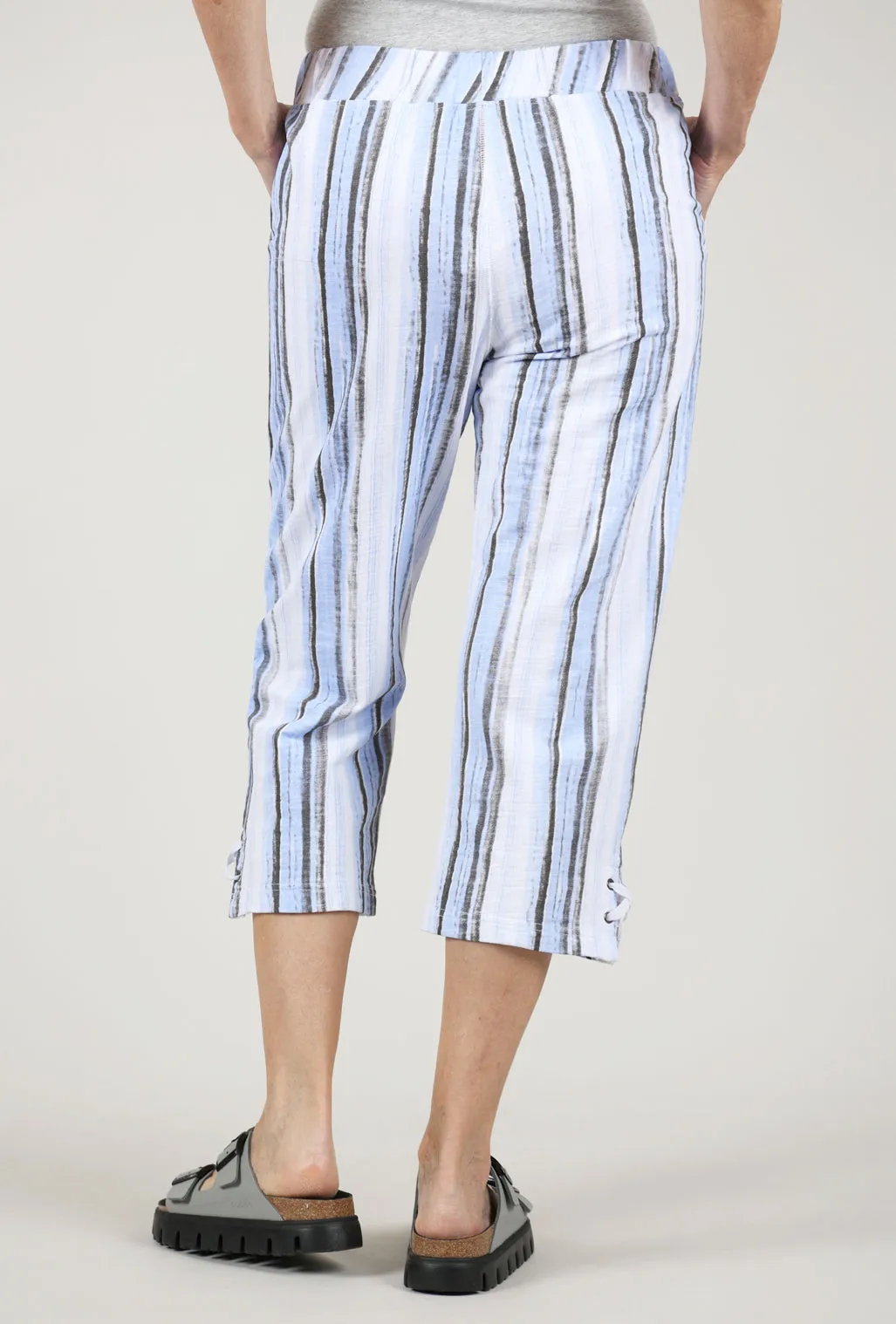 Distressed Stripe Capri Pant, Aster/White