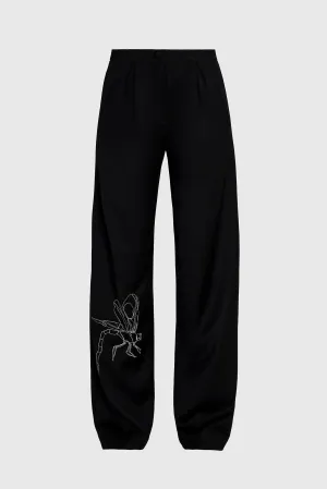 Dragonfly Trousers - Embroidered Black Wool