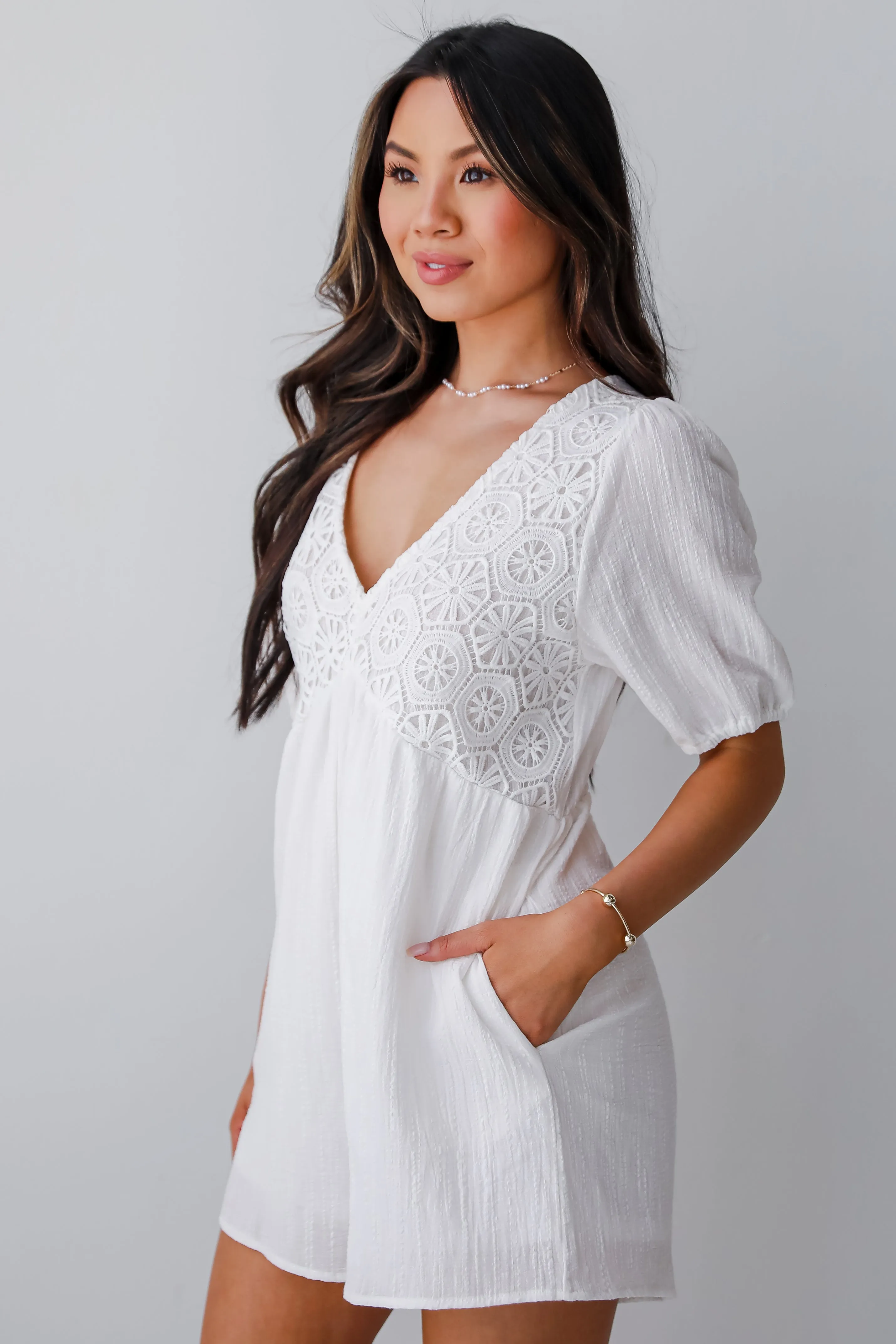 FINAL SALE - Precious Disposition White Crochet Romper