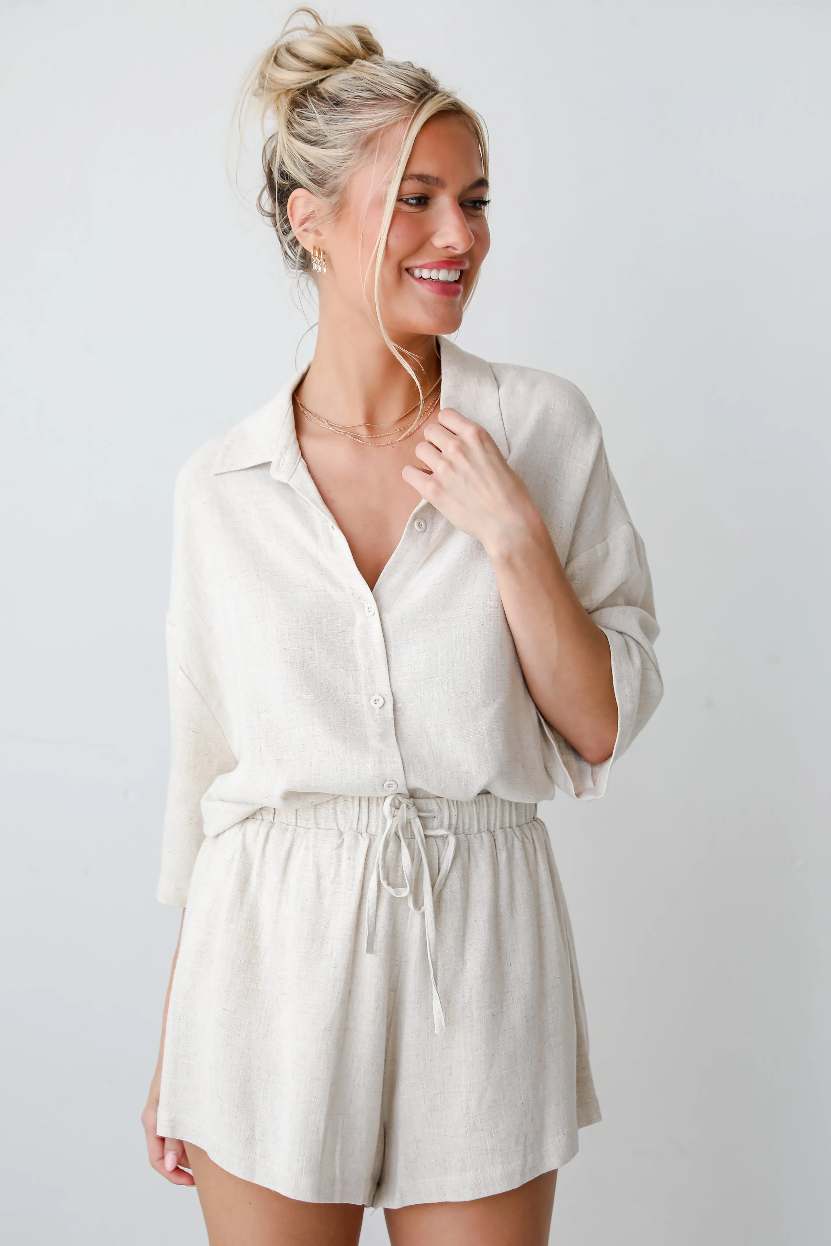 FINAL SALE - Summer Escapades Oatmeal Linen Shorts - DU DEAL