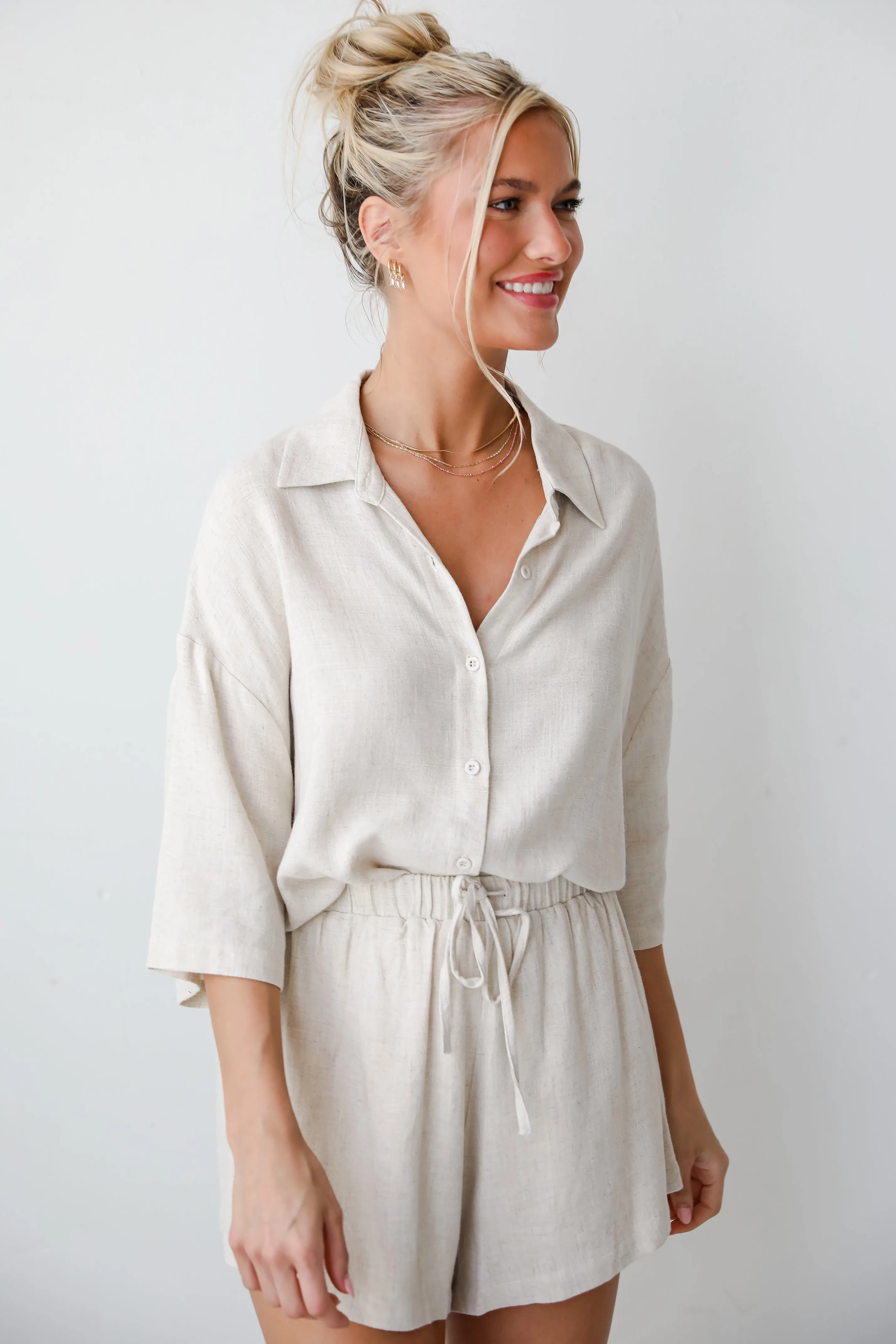 FINAL SALE - Summer Escapades Oatmeal Linen Shorts - DU DEAL