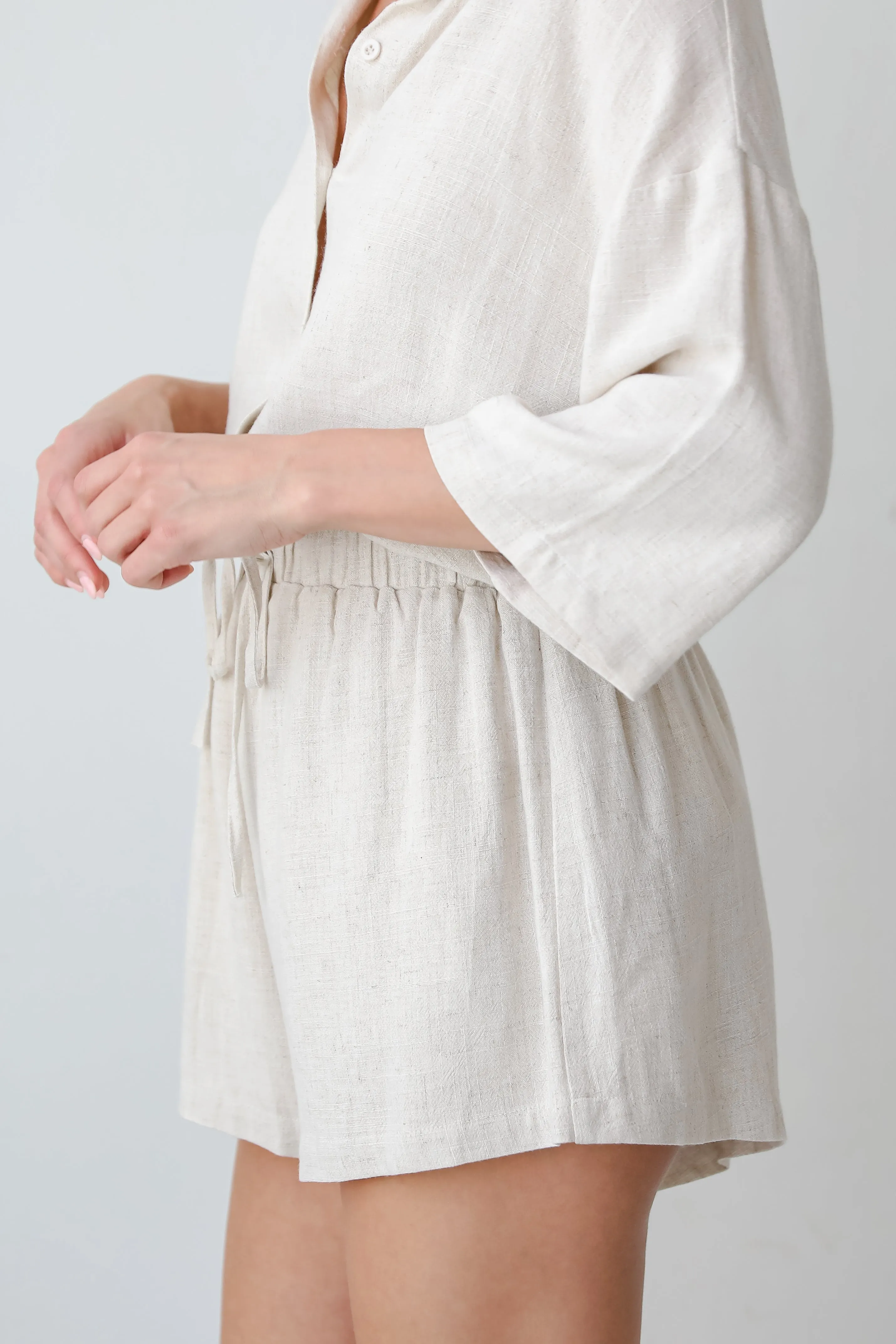 FINAL SALE - Summer Escapades Oatmeal Linen Shorts - DU DEAL