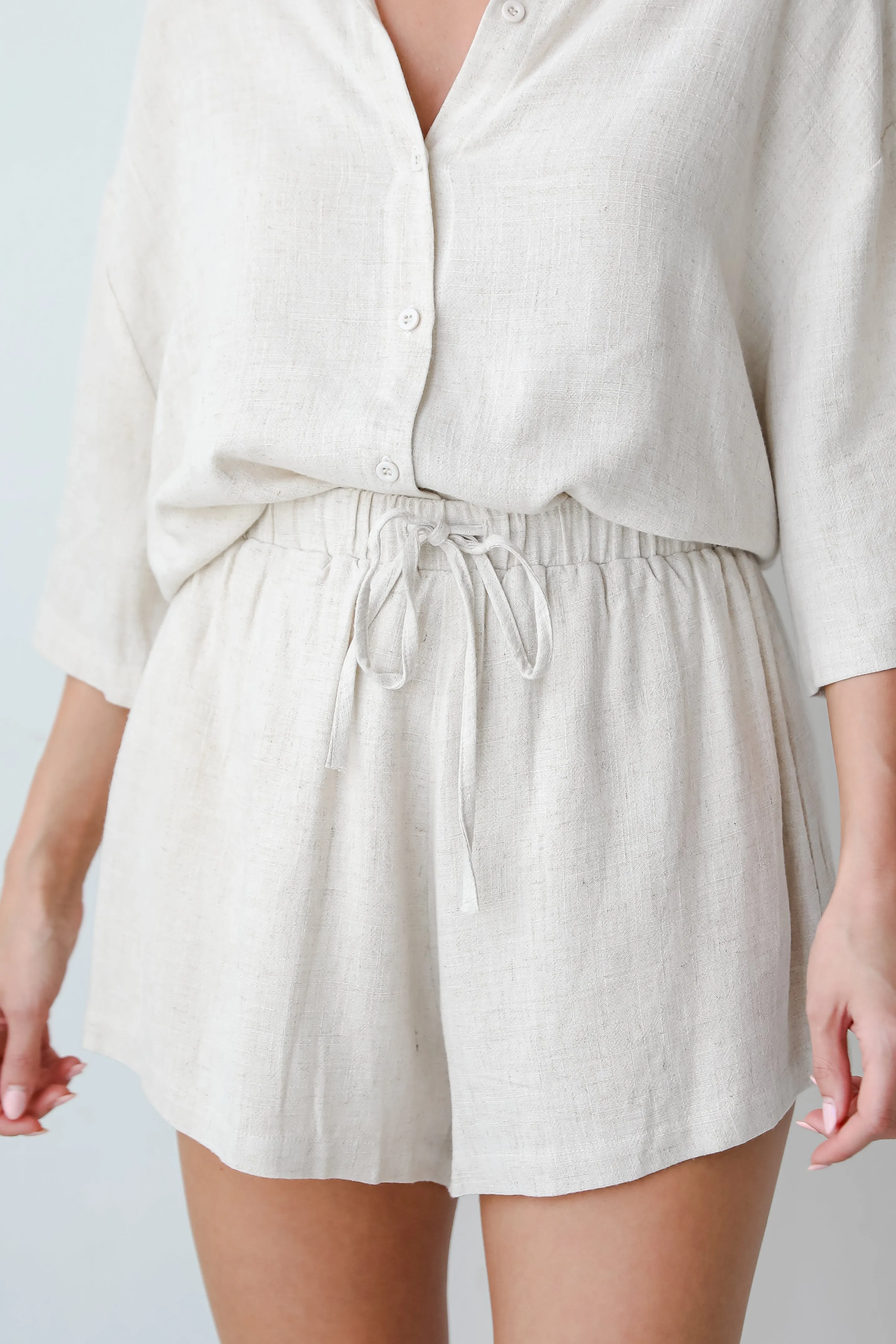 FINAL SALE - Summer Escapades Oatmeal Linen Shorts - DU DEAL