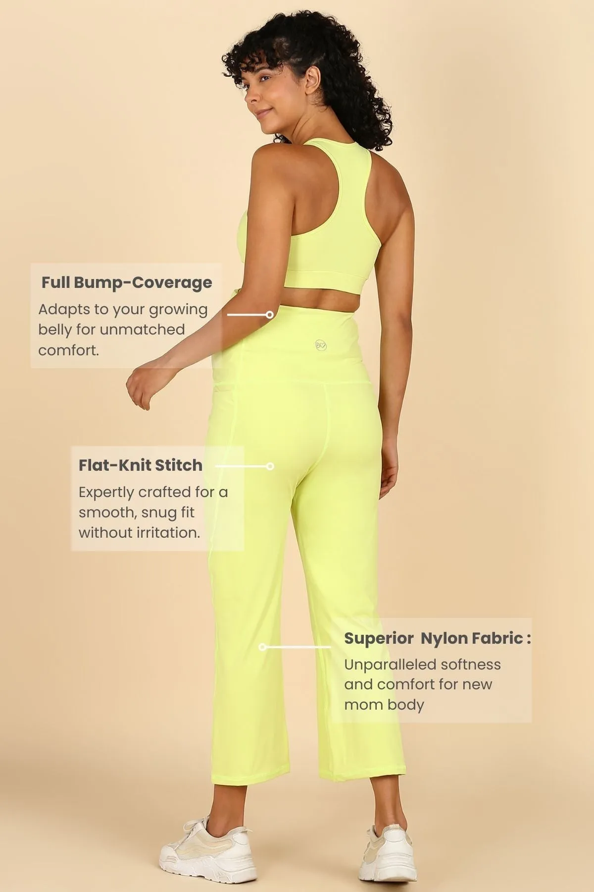 Full Bump-Coverage Lime Flair Maternity Pants