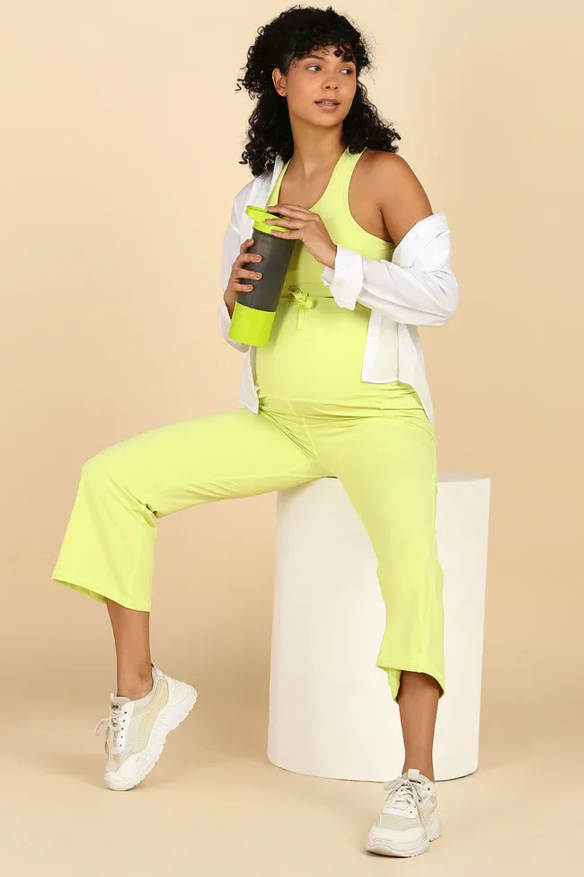 Full Bump-Coverage Lime Flair Maternity Pants