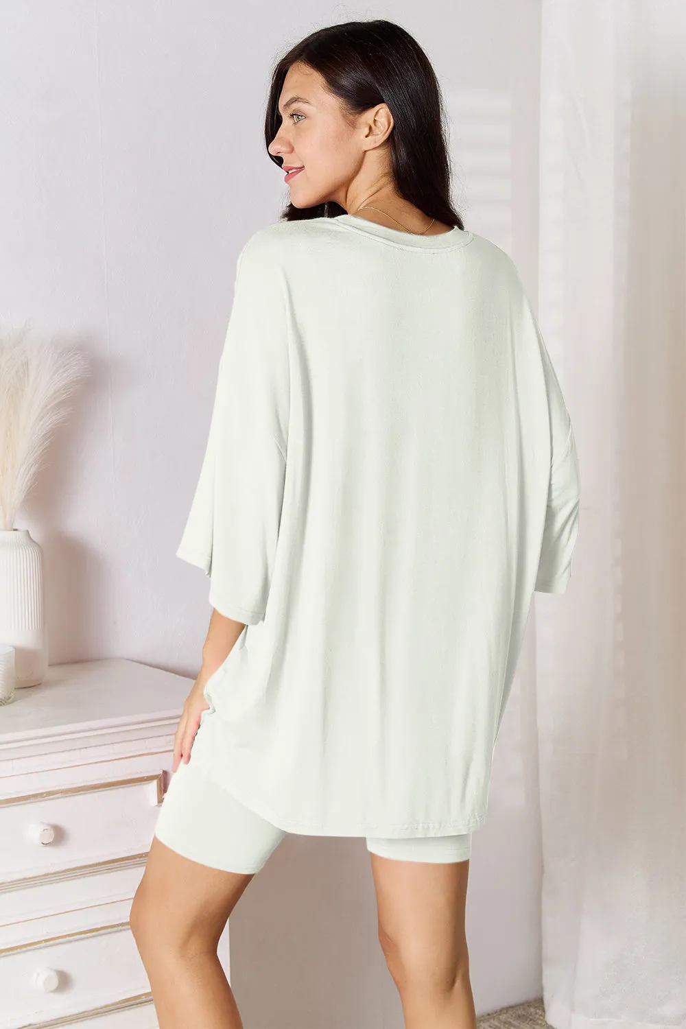 Full Size Soft Rayon Three-Quarter Sleeve Top and Shorts Set