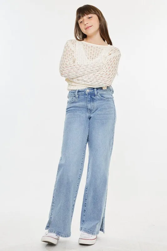 Girls High Rise Wide Leg Jeans