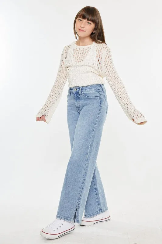 Girls High Rise Wide Leg Jeans