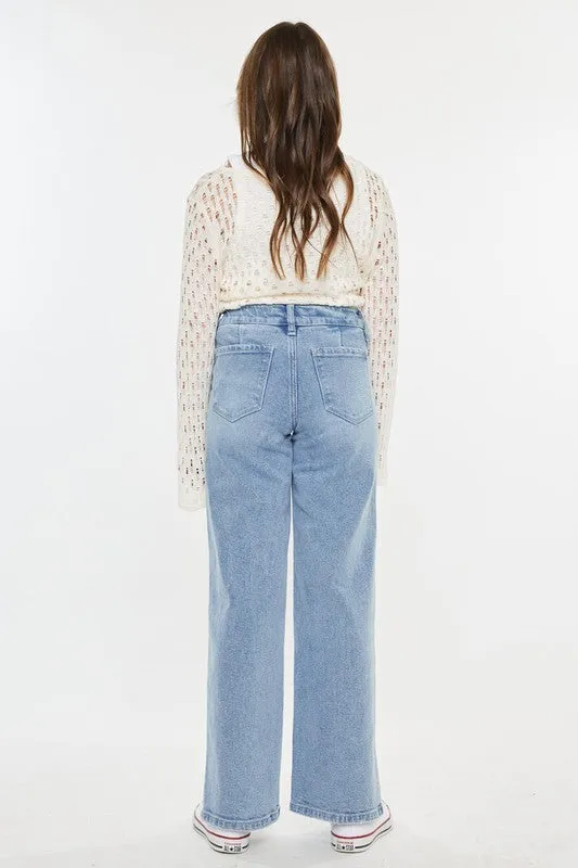 Girls High Rise Wide Leg Jeans