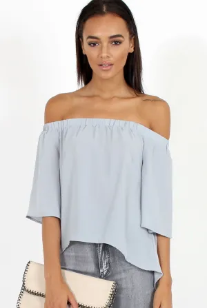 Grey Bardot Split Back Dipped Hem Top - Cici