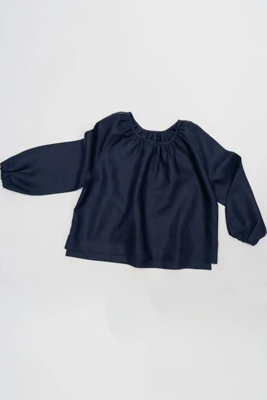 Irish Linen Top in Navy Blue