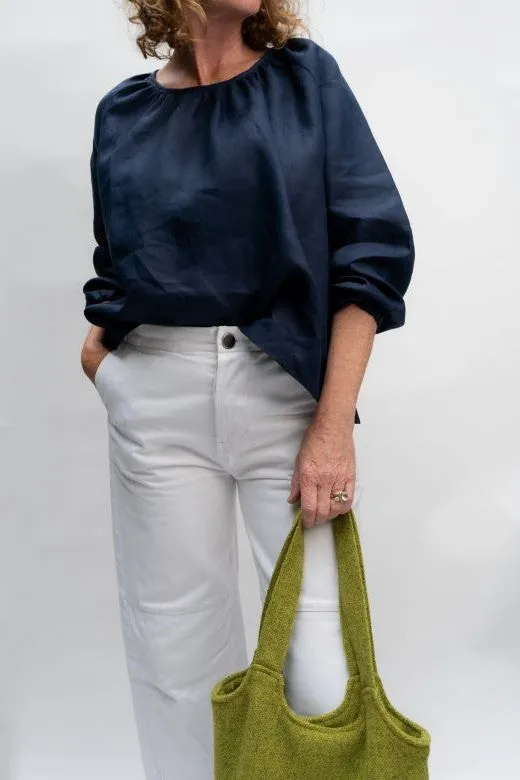 Irish Linen Top in Navy Blue