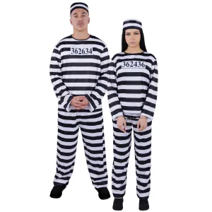 Jailbird Costume for Plus Size Adults, Black and White Striped Pants and Top