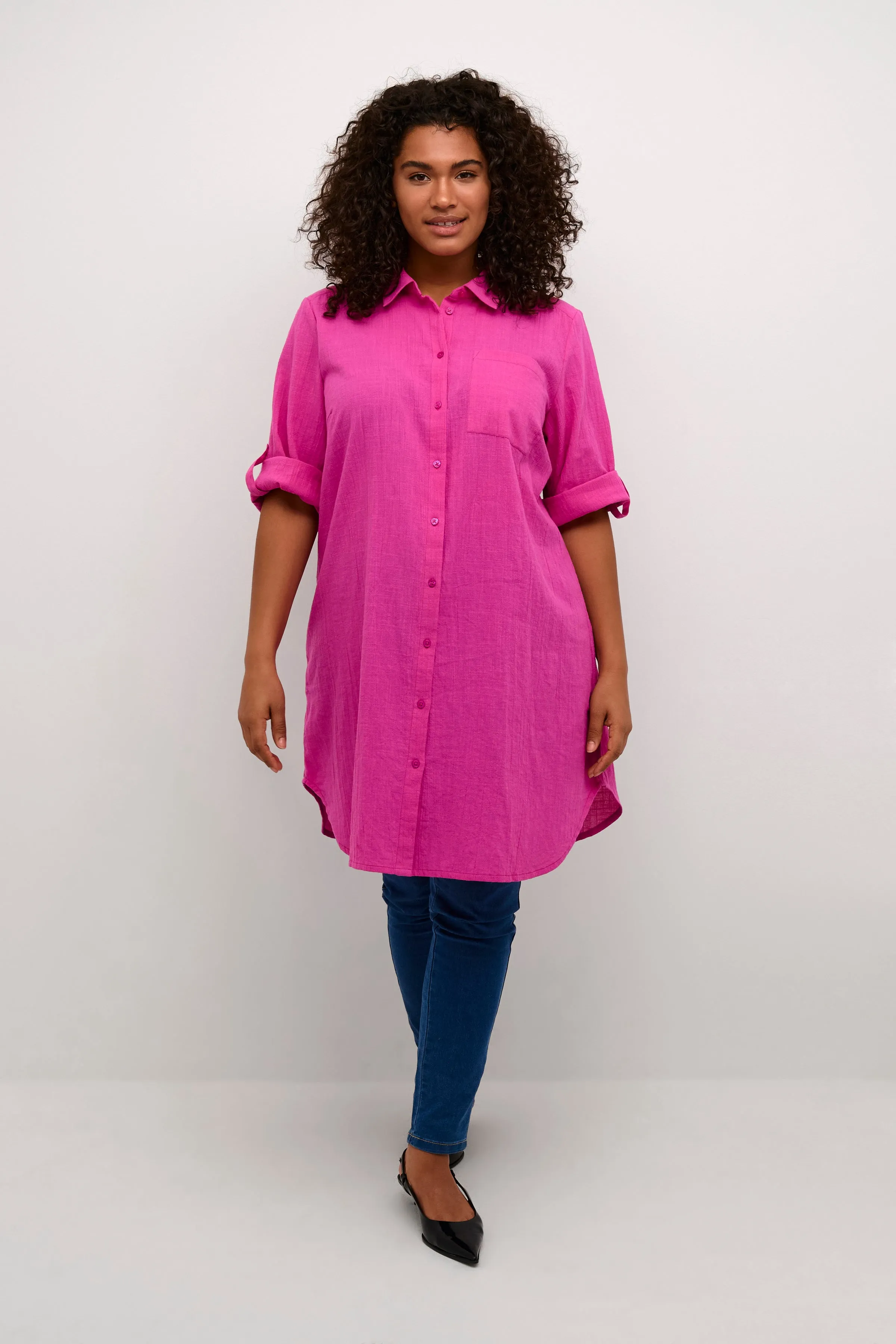 Kaffe Curve Paula Long Shirt In Pink