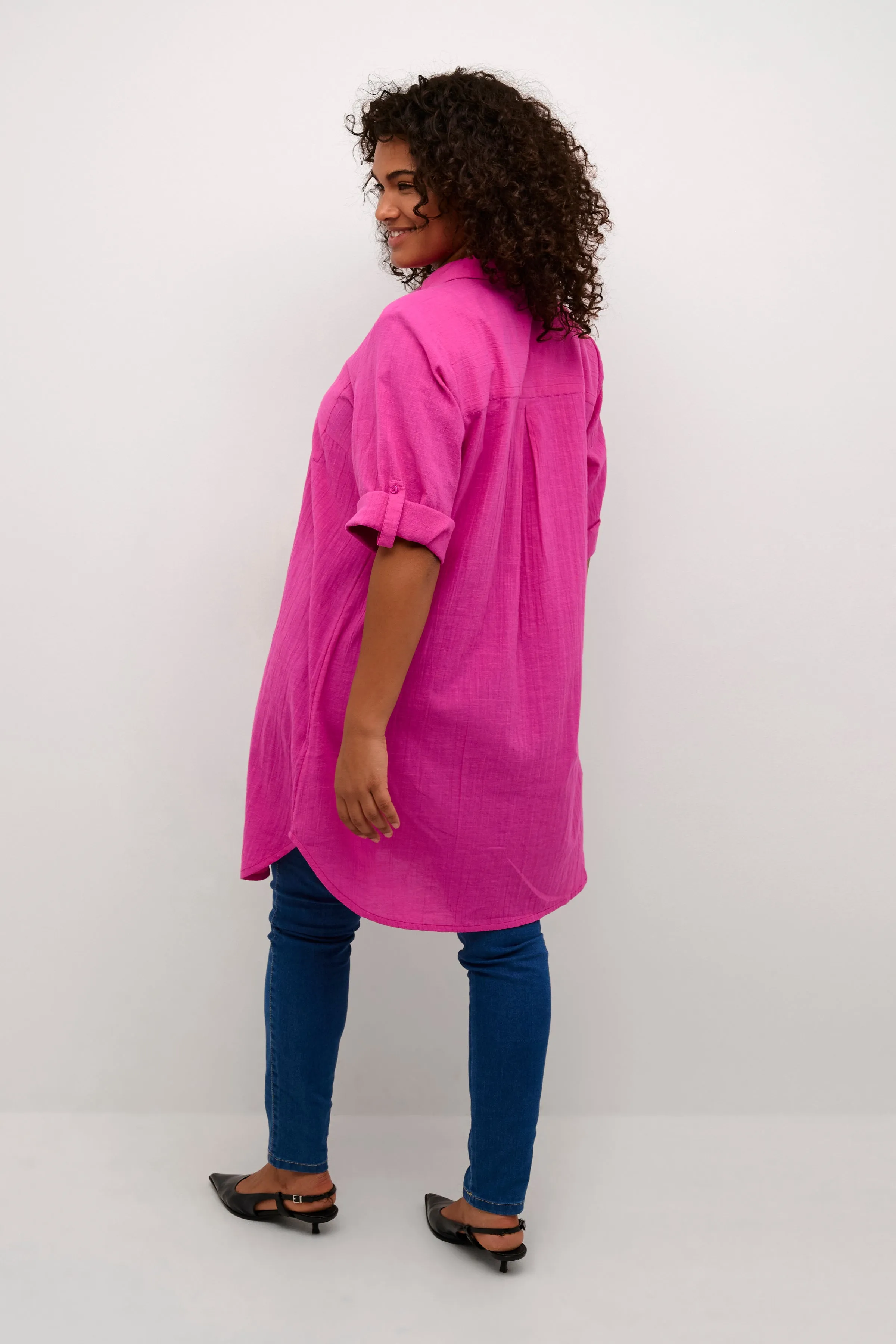 Kaffe Curve Paula Long Shirt In Pink