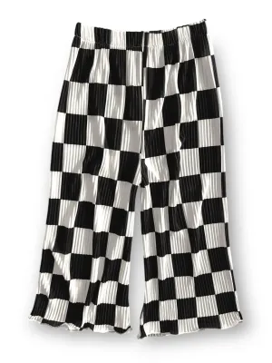 Kids Plisse Wide Leg Pant - Checked Out Print