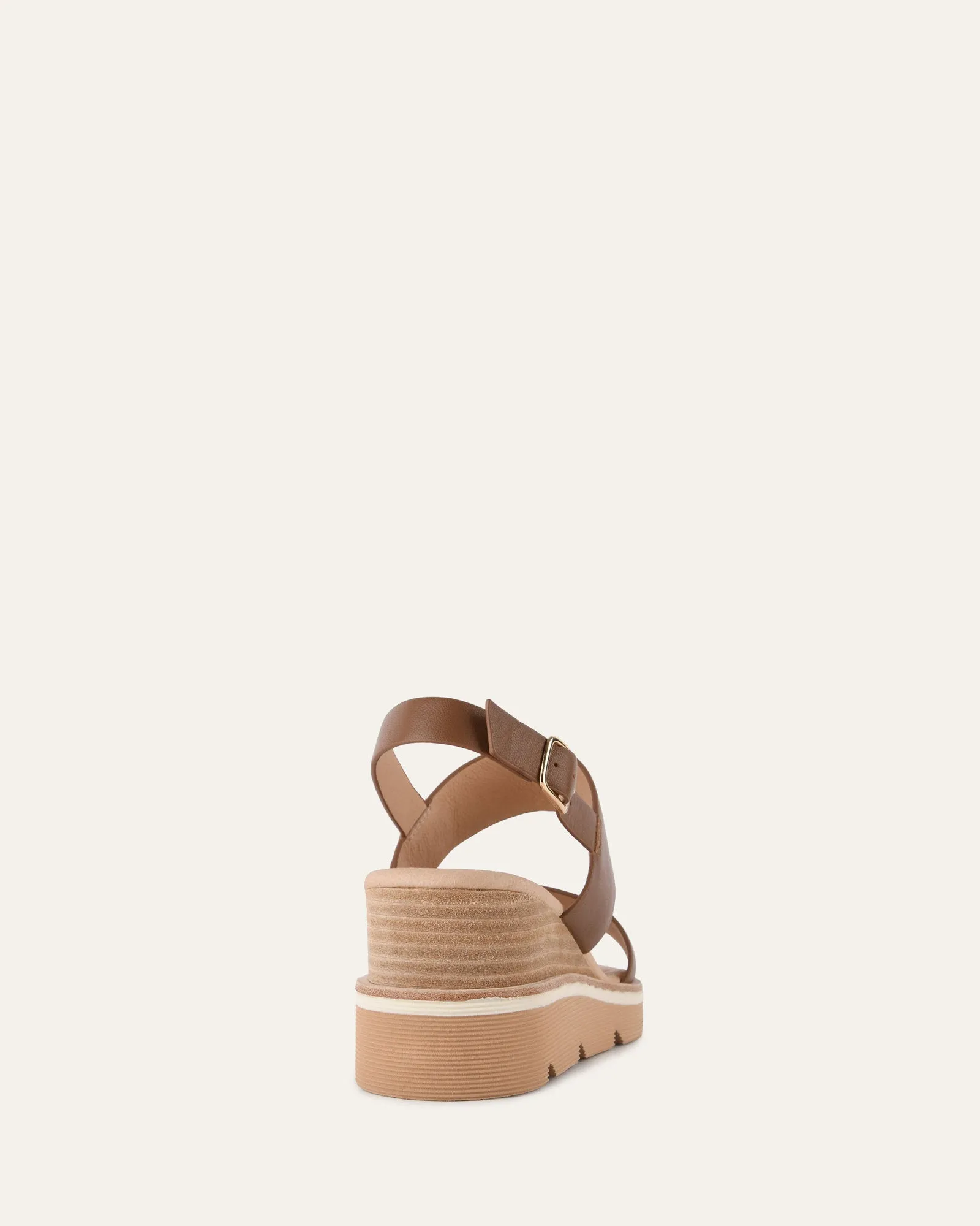 KINNEY WEDGE SANDAL DARK TAN LEATHER