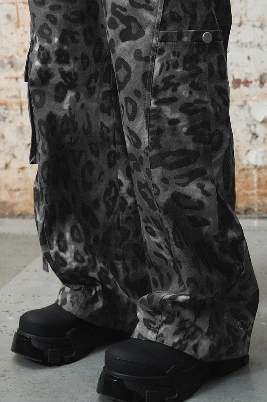 Leopard Print Ribbon Wide Leg Pants