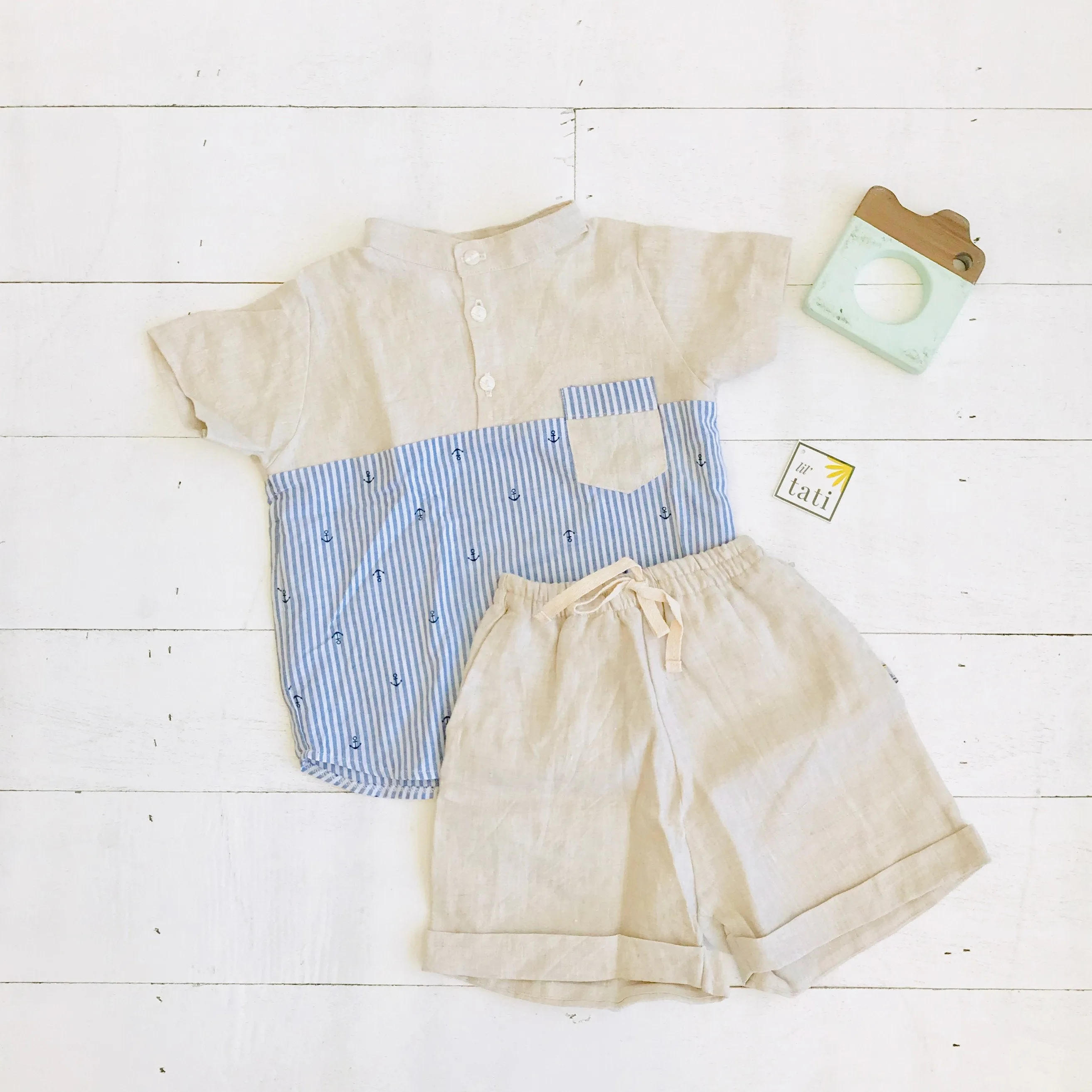 Maple Top & Shorts in Anchor Stripes and Beige Linen