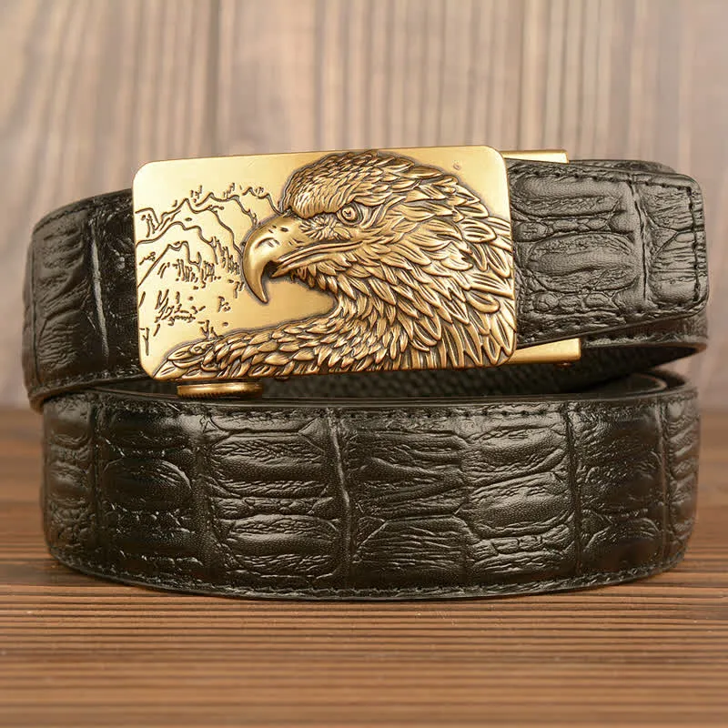 Men's Carved Eagle Crocodile Pattern Leather Belt