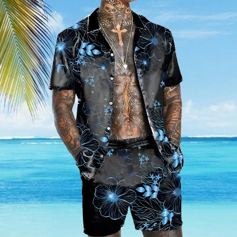 MEN'S HAWAIIAN BEACH CASUAL FASHION TWO-PIECE SET 98081553YM