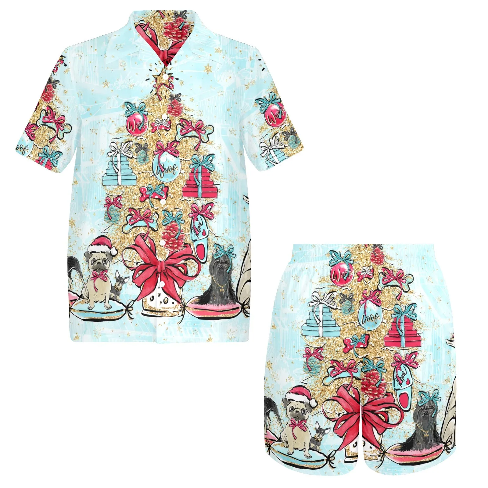 Men's Shirt & Shorts Set Dog Xmas Men's Shirt and Shorts Outfit (Set26)