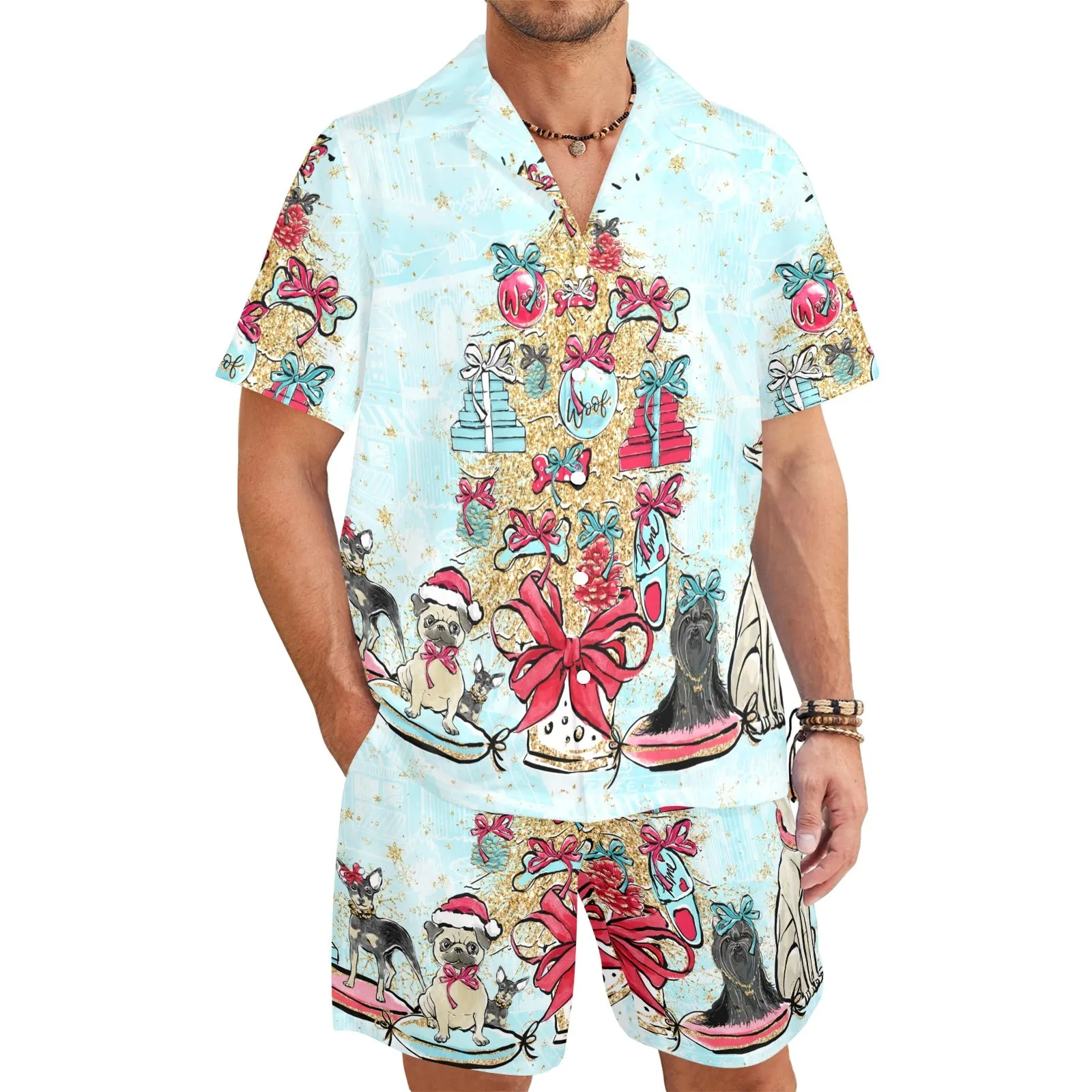 Men's Shirt & Shorts Set Dog Xmas Men's Shirt and Shorts Outfit (Set26)