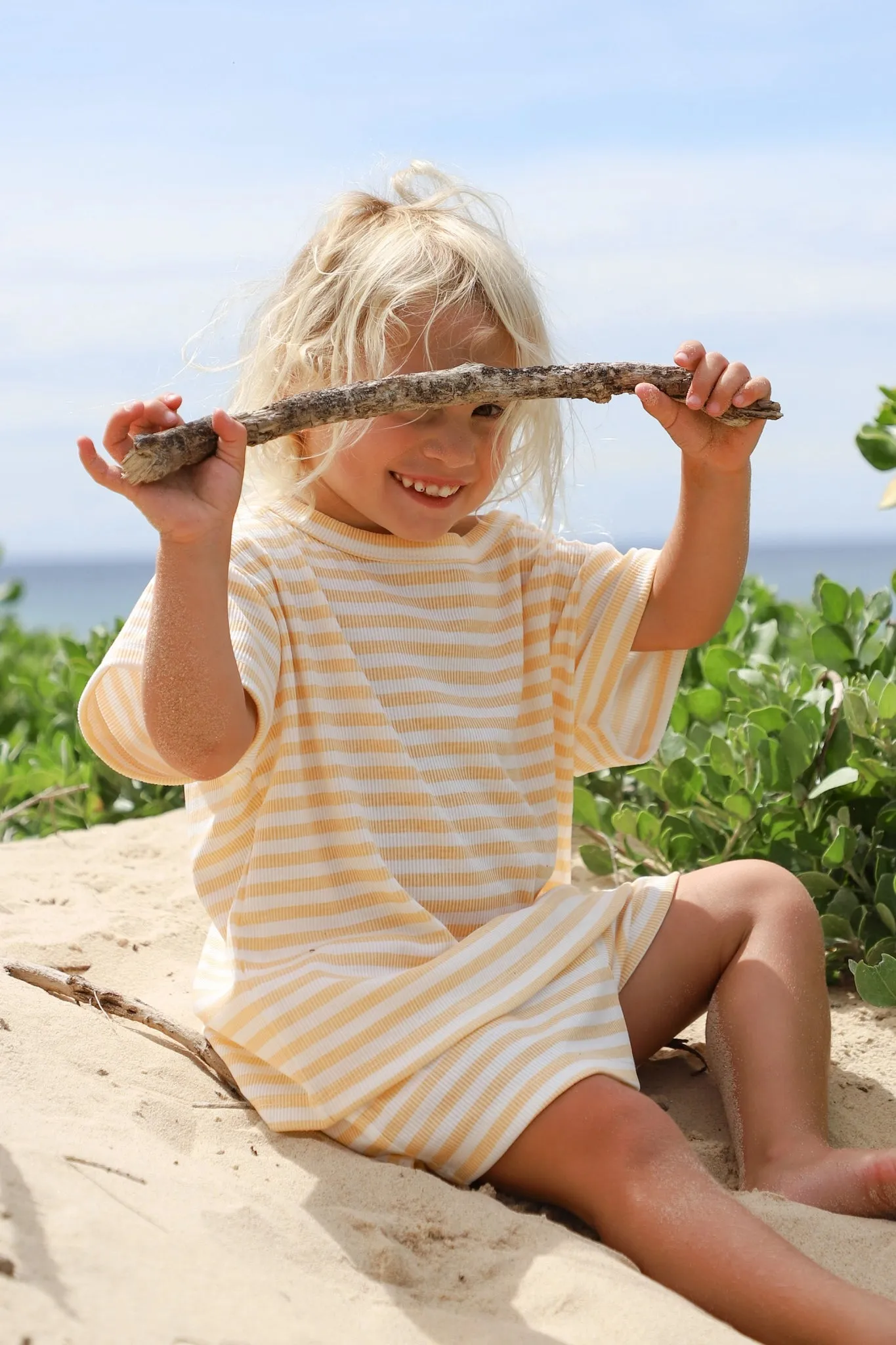 Mini Rib Stripe Shorts (Sunrise Yellow)