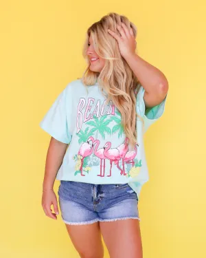 Mint 'Beach Club' Print Short Sleeve Top