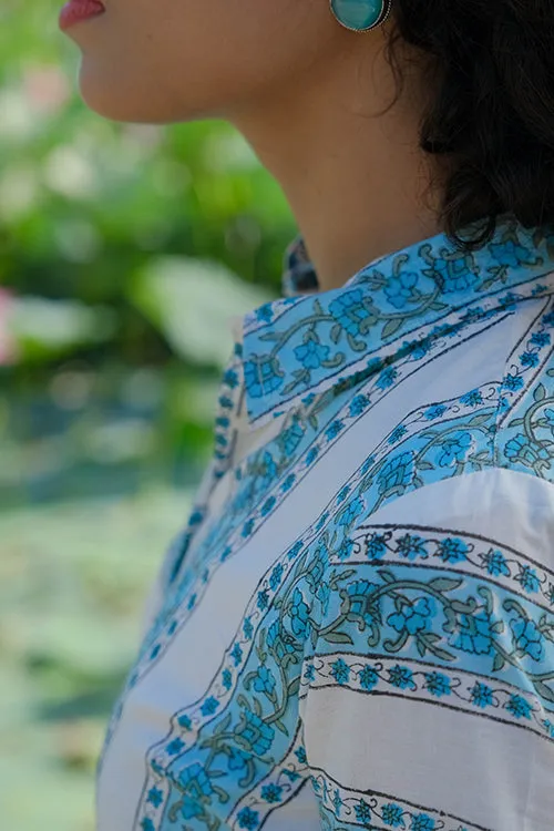 Okhai "Blossom Ballad" Handblock Printed Pure Cotton Shirt