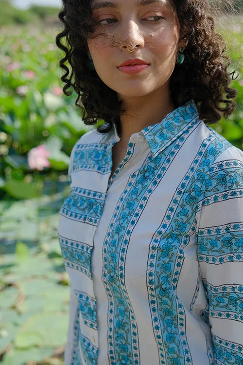 Okhai "Blossom Ballad" Handblock Printed Pure Cotton Shirt