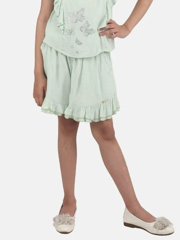 One Friday Kids Girls Mint Color Casual Cotton Skirt