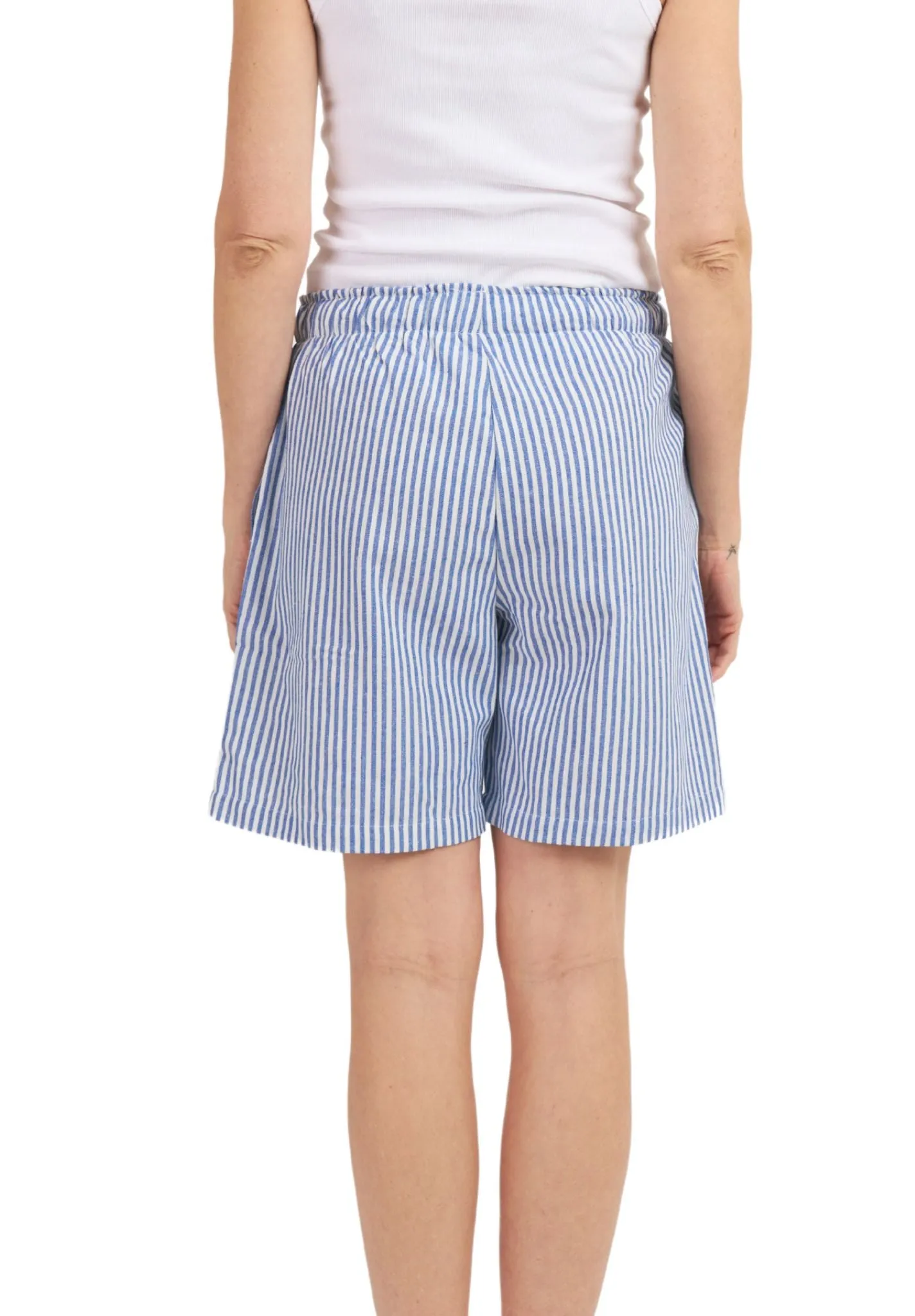 Panthea Navy Blue Stripes Linen Shorts